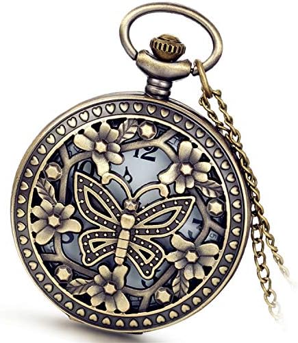 Avaner Antique Bronze Retro Hollow Rose Flowers Openwork Quartz Pocket Watch for Women Girls