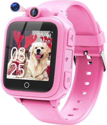 Awatty Kids Smart Watch for Boys Girls Fashion Smartwatches for 5-12 Year Olds Children Birthday Gift Toy for Kids Digital Watch with 14 Puzzle Games and 90° Rotating Camera (Pink)