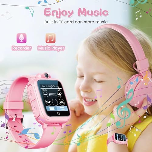 Awatty Kids Smart Watch For Boys Girls Fashion Smartwatches For 5-12 Year Olds Children Birthday Gift Toy For Kids Digital Watch With 14 Puzzle Games And 90° Rotating Camera (Pink)