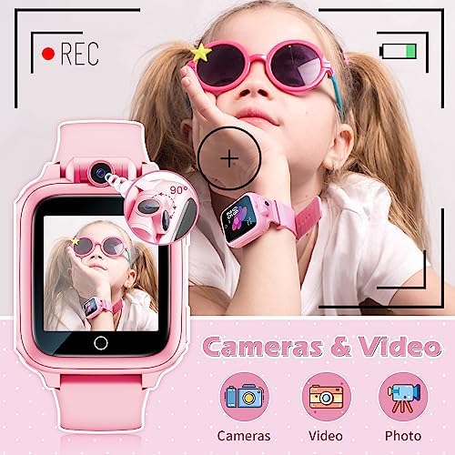 Awatty Qhot Kids Smart Watch For 3-12 Year Old Girls Toddler Touchscreen With Camera Games Music Video Alarm Birthday Christmas Toy Gifts For 3 4 5 6 7 8 9 10 11 12 Year Old Boys Girls (Pink)