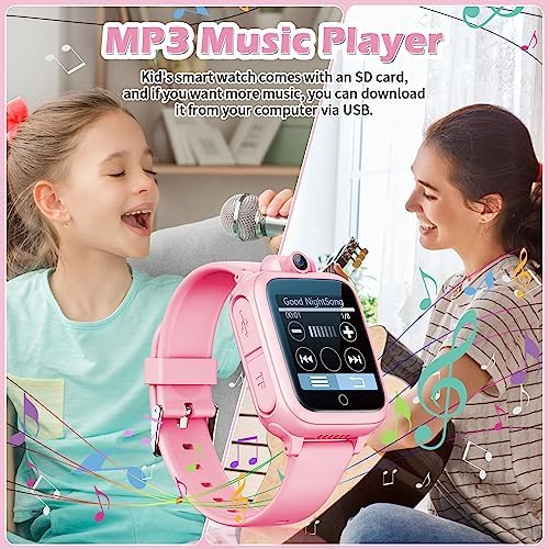 Awatty Qhot Kids Smart Watch For 3-12 Year Old Girls Toddler Touchscreen With Camera Games Music Video Alarm Birthday Christmas Toy Gifts For 3 4 5 6 7 8 9 10 11 12 Year Old Boys Girls (Pink)
