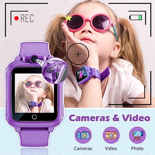 Awatty Qhot Kids Smart Watch For 3-12 Year Old Girls With Camera Games Music Video Alarm Birthday Christmas Toy Gifts For 3 4 5 6 7 8 9 10 11 12 Year Old Boys Girls (Purple)