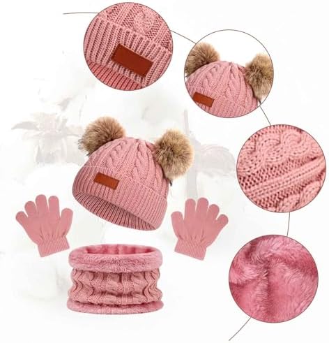 AWAVM 3Pcs Kids Winter Warm Beanie Hat Scarf Gloves Set For 1-5 Years Old Boys Girls. Winter Accessories Sets For Children Outdoor Sports Knit Thick Warm Fleece Lined Thermal Sets