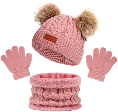 AWAVM 3Pcs Kids Winter Warm Beanie Hat Scarf Gloves Set for 1-5 Years Old Boys Girls. Winter Accessories Sets for Children Outdoor Sports Knit Thick Warm Fleece Lined Thermal Sets