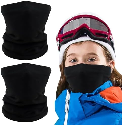 Awumbuk Winter Neck Warmer Kids Fleece Snood Scarves Windproof Neck Gaiter Multifunctional Winter Scarf Face Masks For Girls And Boys Skiing Running Outdoor Accessories Childrens 2 Pack