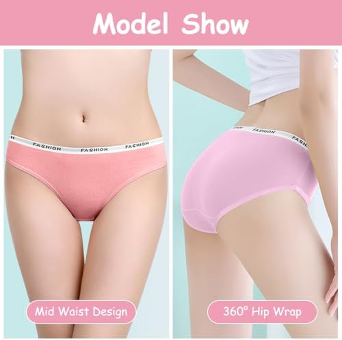 AYBUY 8 Pack Teen Girls Knickers Soft Briefs Cotton Seamless Underwear Underpants Essential Elastic Panties Plain Knicker For Age 8-18 Girls And Women