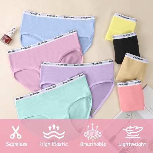 AYBUY 8 Pack Teen Girls Knickers Soft Briefs Cotton Seamless Underwear Underpants Essential Elastic Panties Plain Knicker For Age 8-18 Girls And Women