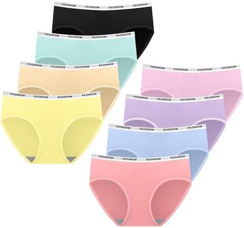 AYBUY 8 Pack Teen Girls Knickers Soft Briefs Cotton Seamless Underwear Underpants Essential Elastic Panties Plain Knicker for Age 8-18 Girls and Women