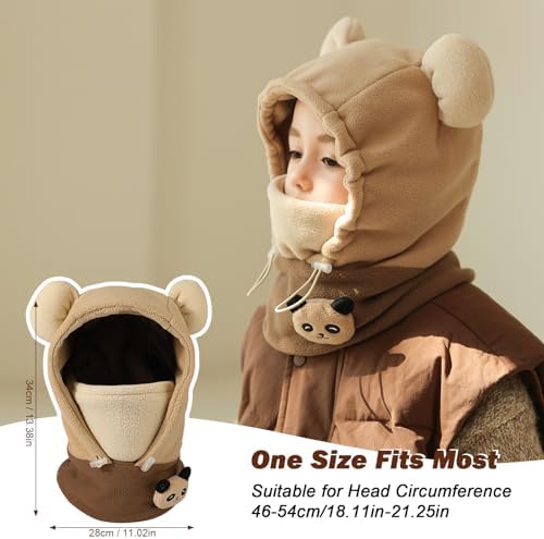 AYPOW Kids Winter Thermal Fleece Balaclava Kids Windproof Balaclava Hood Hat Hood Hat Warm Full Face Mask Unisex Kids 3D Animal Face Cover Ski Mask For Snowboarding Hiking