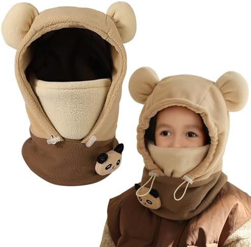 AYPOW Kids Winter Thermal Fleece Balaclava Kids Windproof Balaclava Hood Hat Hood Hat Warm Full Face Mask Unisex Kids 3D Animal Face Cover Ski Mask for Snowboarding Hiking
