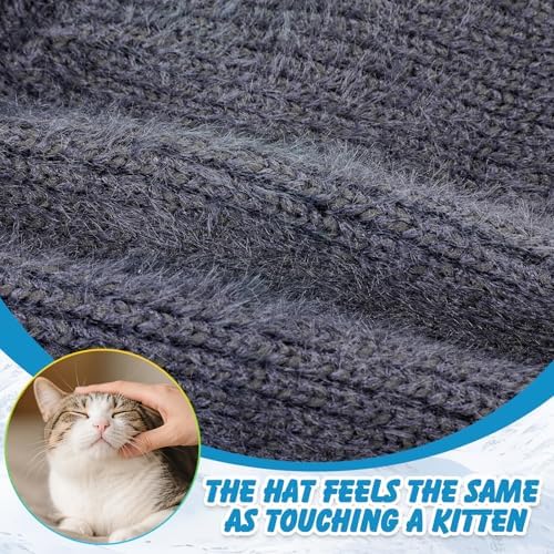 AYPOW Kids Winter Warm Ear Flaps Knitted Beanie Hats Cute Cat Ear Soft Windproof Elastic Headwear Skin-Friendly Outdoor Skull Cap For 3-12 Years Boys Girls