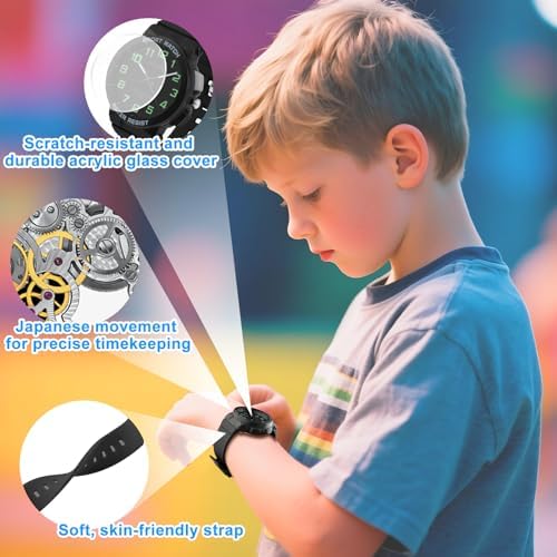 Ayybboo Kids Watch Boys Girls 50M Waterproof Analogue Quartz Children's Watch With Light Easy To Read For Teenagers Ages 6-15