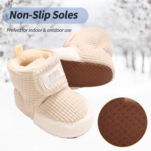 Baby Boys Girls Winter Warm Fleece Booties Snow Boots Newborn Non-Slip Soft Sole Sock Shoes Slippers Toddler Cotton Thermal Adjustable Crawling Barefoot Walker Shoes 0-18 Months