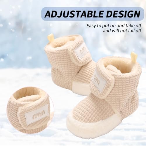 Baby Boys Girls Winter Warm Fleece Booties Snow Boots Newborn Non-Slip Soft Sole Sock Shoes Slippers Toddler Cotton Thermal Adjustable Crawling Barefoot Walker Shoes 0-18 Months