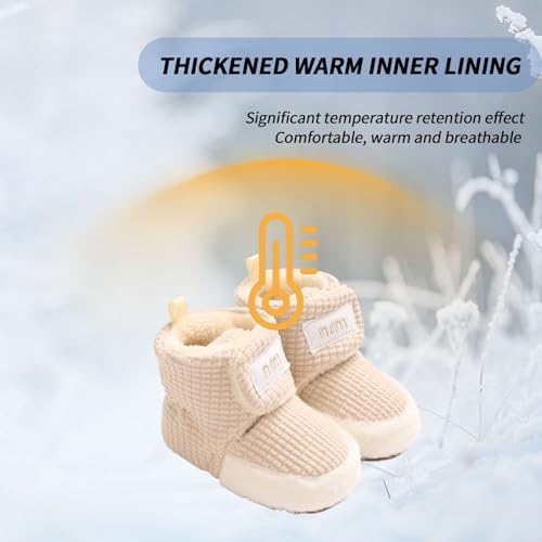 Baby Boys Girls Winter Warm Fleece Booties Snow Boots Newborn Non-Slip Soft Sole Sock Shoes Slippers Toddler Cotton Thermal Adjustable Crawling Barefoot Walker Shoes 0-18 Months