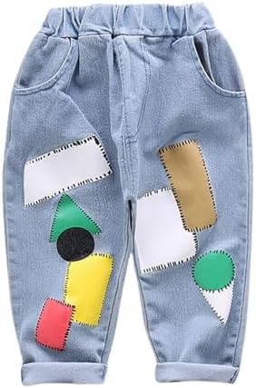 Baby Cute Jeans Girls Boys Denim Trousers Pattern Light Blue Jeans Toddler Baggy Joggers Casual Sweatpants Elastic Waist Cuffed Jeans Spring Summer