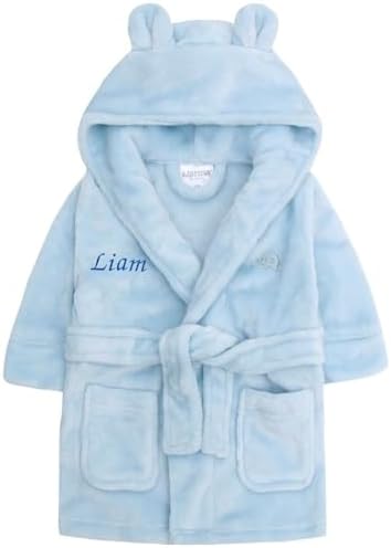 Baby Girl Boy Personalised Dressing Gown Robe Bathrobe Hooded Bear Ear