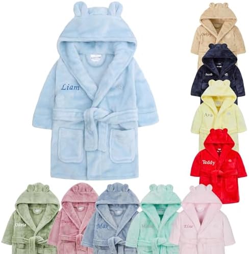 Baby Girl Boy Personalised Dressing Gown Robe Bathrobe Hooded Bear Ear