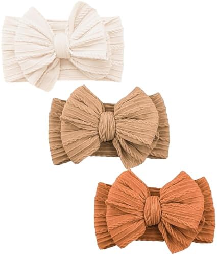 Baby Girl Headband Bows Nylon Head Wraps Newborn Hairbands Infant Toddler Hair Bow (Brown Beige Tan One Size)