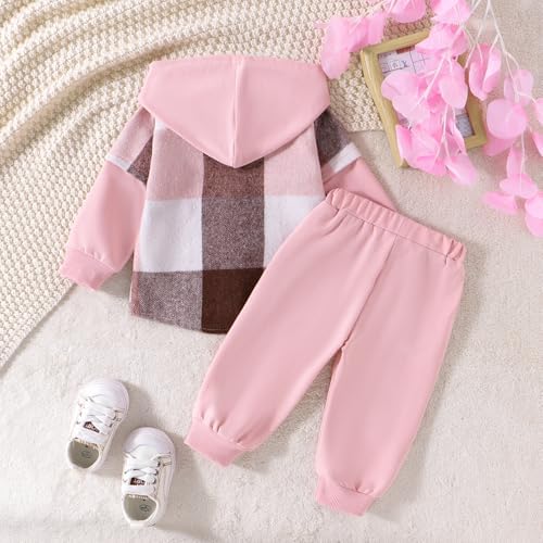 Baby Girls Fall Winter Outfits Hoodies Button-up Sweatshirts Coats Pants Jogger Trousers Set Toddler Infant Contrast Color Clothes
