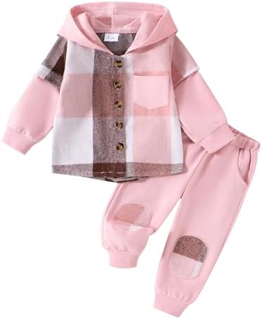 Baby Girls Fall Winter Outfits Hoodies Button-up Sweatshirts Coats Pants Jogger Trousers Set Toddler Infant Contrast Color Clothes