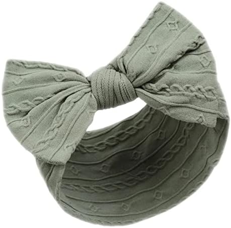 Baby Girls Headband Cable Bow Perforated Hairband Soft Touch Spanish Style Sage Green Newborn - 12 Months