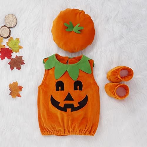 Baby Halloween Costume Pumpkin Costume Kids Newborn Outfit Jumpsuit Pumpkin Romper With Hat Shoes For Baby Girls Boys Infant Clothes Set