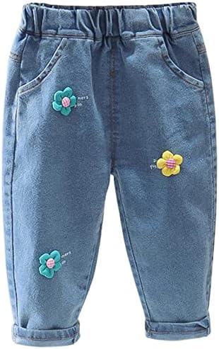 Baby Little Girl Jeans Elastic Waist Cute Printed Denim Pants Toddler Fashionable Jeans Summer Spring Trousers Harem Pants for Toddler Girls