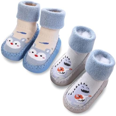 Baby Warm First Walking Shoes Slippers Socks Shoes Girls Boys Anti Slip Soft Newborn 2 Pairs