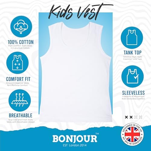 Back To School 6 Pack Kids Boys Girls 100% Cotton Warm Vests/Available In Ages 2 Up To 13 Years