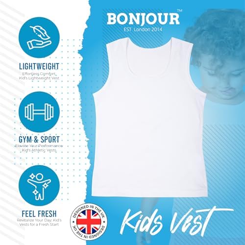 Back To School 6 Pack Kids Boys Girls 100% Cotton Warm Vests/Available In Ages 2 Up To 13 Years