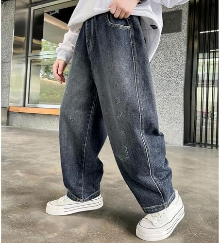 Baggy Jeans Boys Wide Leg Elastic Waistband And Multiple Pockets Cargo Trousers Jeans Denim Trousers For Children