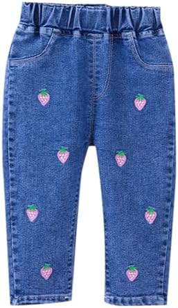 Baggy Jeans for Kids Girls Vintage Girls Loose Fit Denim Trousers Winter Spring Elastic Waist Pants Cowboy Stretchy Comfy Casual Athletic Streetwear Age 1-6 Years