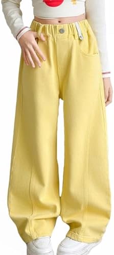 Baggy Jeans Girls Wide Leg Flared Trousers Wide Leg Outdoor Trousers Summer Trousers High Waist Cargo Trousers Y2K Jeans Girls Pants Girls Fashion Trousers for Children yellow 7-8 Years