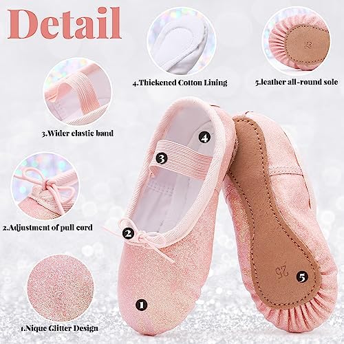 Ballet Shoes For Girls Glitter Ballet Dance Shoes Leather Dance Slippers Full Sole Ballet Dance Flats For Childrens Kids Toddler For Dance Performance Gymnastics