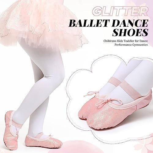 Ballet Shoes For Girls Glitter Ballet Dance Shoes Leather Dance Slippers Full Sole Ballet Dance Flats For Childrens Kids Toddler For Dance Performance Gymnastics