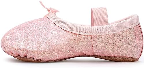 Ballet Shoes for Girls Glitter Ballet Dance Shoes Leather Dance Slippers Full Sole Ballet Dance Flats for Childrens Kids Toddler for Dance Performance Gymnastics