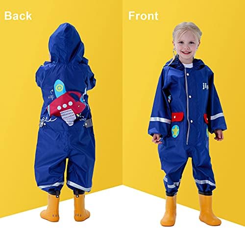 Baogaier Children Puddle Suit Boys Girls Waterproof All In One Rainsuit Hooded Lightweight Breathable Onesie Rainwear Raincoat With Reflective Stripe For Kids Toddler Age 1-8 Years
