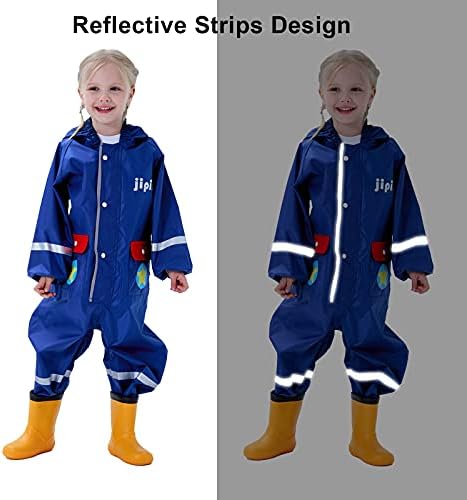 Baogaier Children Puddle Suit Boys Girls Waterproof All In One Rainsuit Hooded Lightweight Breathable Onesie Rainwear Raincoat With Reflective Stripe For Kids Toddler Age 1-8 Years