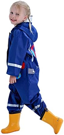 Baogaier Children Puddle Suit Boys Girls Waterproof All In One Rainsuit Hooded Lightweight Breathable Onesie Rainwear Raincoat With Reflective Stripe For Kids Toddler Age 1-8 Years
