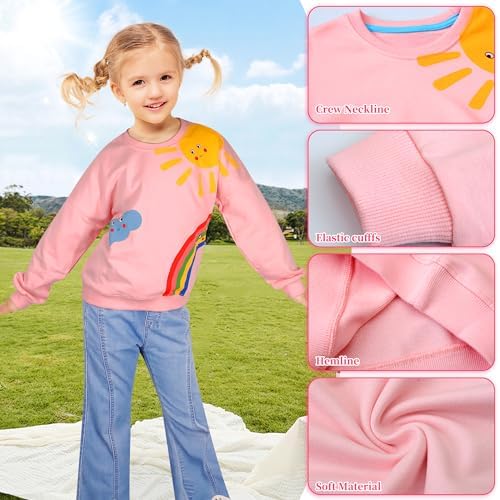 Baogaier Girls Sweatshirt Cotton Long Sleeve T Shirts Jumper Crew Neck Casual Kids Clothes Soft Comfort Breathable Toddler Cute Animal Print Pattern Pullover Tops Girl Clothing Age 2-7 Years