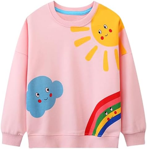 Baogaier Girls Sweatshirt Cotton Long Sleeve T Shirts Jumper Crew Neck Casual Kids Clothes Soft Comfort Breathable Toddler Cute Animal Print Pattern Pullover Tops Girl Clothing Age 2-7 Years