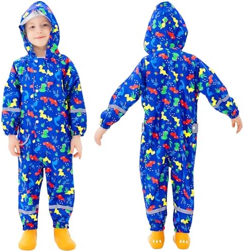 Baogaier Kids Puddle Suit Girls Boys Lightweight Waterproof Suit All In One Windproof Rainsuit Children Hooded Raincoat Outdoor Portable Rainwear Baby Toddler Muddy Suit For 1-9 Years