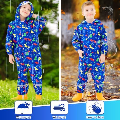 Baogaier Kids Puddle Suit Girls Boys Lightweight Waterproof Suit All In One Windproof Rainsuit Children Hooded Raincoat Outdoor Portable Rainwear Baby Toddler Muddy Suit For 1-9 Years