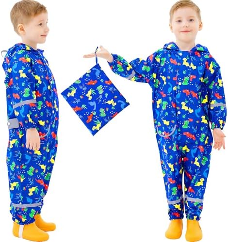 Baogaier Kids Puddle Suit Girls Boys Lightweight Waterproof Suit All in One Windproof Rainsuit Children Hooded Raincoat Outdoor Portable Rainwear Baby Toddler Muddy Suit for 1-9 Years
