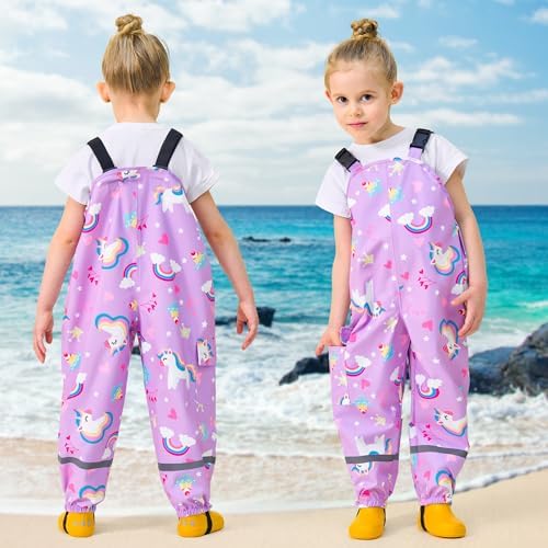 Baogaier Kids Rain Trousers Boys Girls Waterproof Bib Overalls Rain Dungarees Mud Proof Pants With Reflective Strip Outdoor Windproof Lightweight Thin Play Cycling Rainwear For 2-7 Years