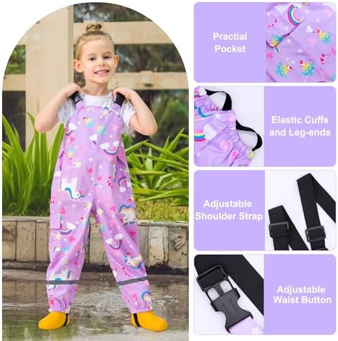 Baogaier Kids Rain Trousers Boys Girls Waterproof Bib Overalls Rain Dungarees Mud Proof Pants With Reflective Strip Outdoor Windproof Lightweight Thin Play Cycling Rainwear For 2-7 Years