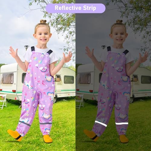 Baogaier Kids Rain Trousers Boys Girls Waterproof Bib Overalls Rain Dungarees Mud Proof Pants With Reflective Strip Outdoor Windproof Lightweight Thin Play Cycling Rainwear For 2-7 Years