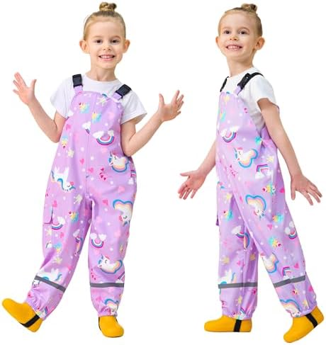 Baogaier Kids Rain Trousers Boys Girls Waterproof Bib Overalls Rain Dungarees Mud Proof Pants with Reflective Strip Outdoor Windproof Lightweight Thin Play Cycling Rainwear for 2-7 Years