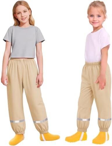 Baogaier Kids Waterproof Rain Trousers Unisex Boys Girls Mud Dirty Proof Pants With Reflective Strip Outdoor Overtrousers Lightweight Thin School Play Cycling Rainwear For Age 1-10 Years